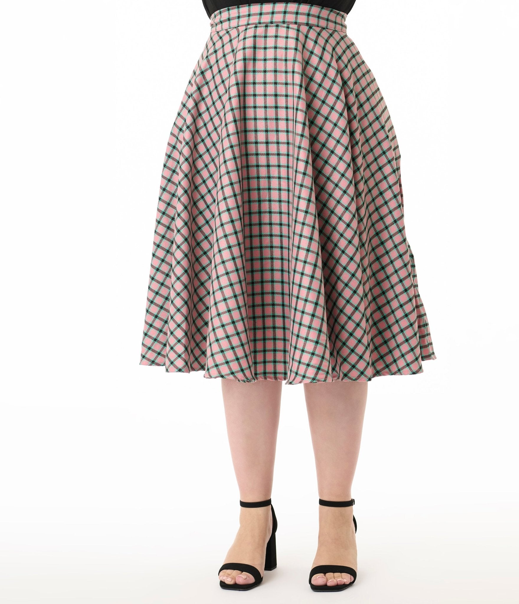 Royal Monk Plus Size 1950s Pink Plaid Swing Skirt - Unique Vintage - Womens, BOTTOMS, SKIRTS