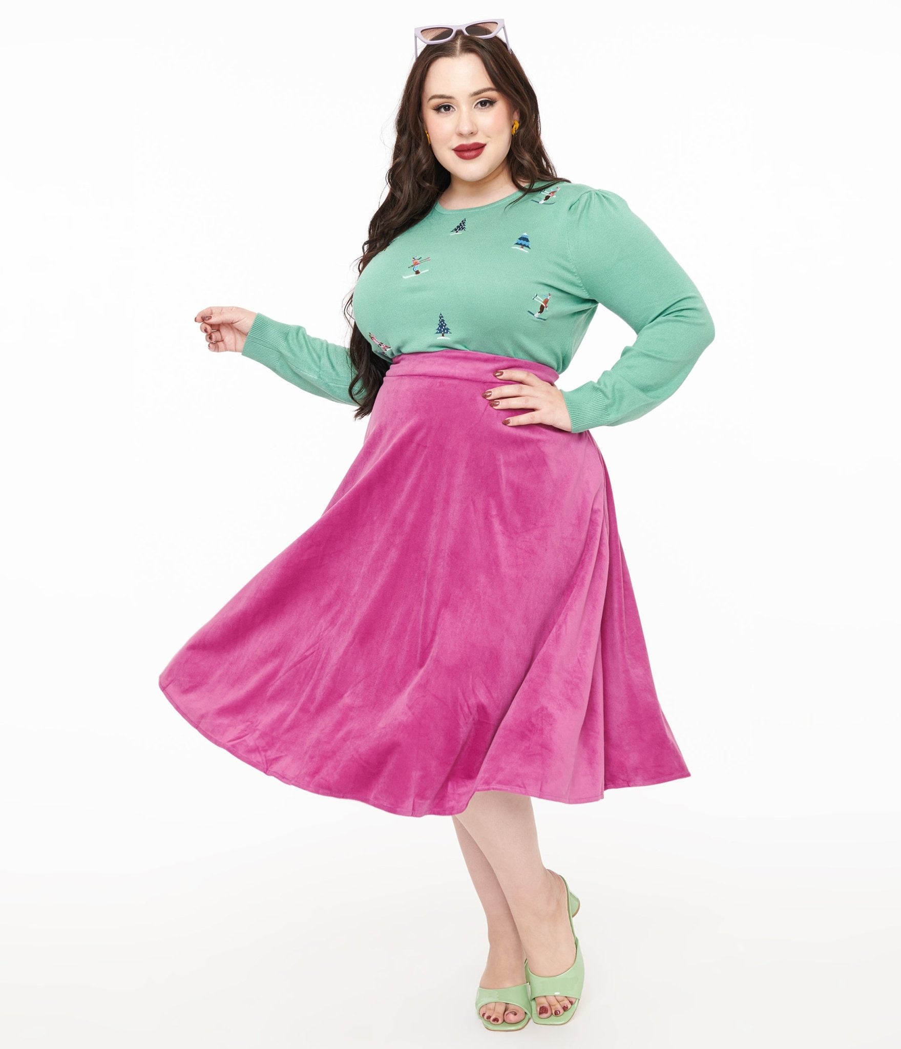 Royal Monk Plus Size 1950s Purple Velvet Dreams Swing Skirt - Unique Vintage - Womens, BOTTOMS, SKIRTS