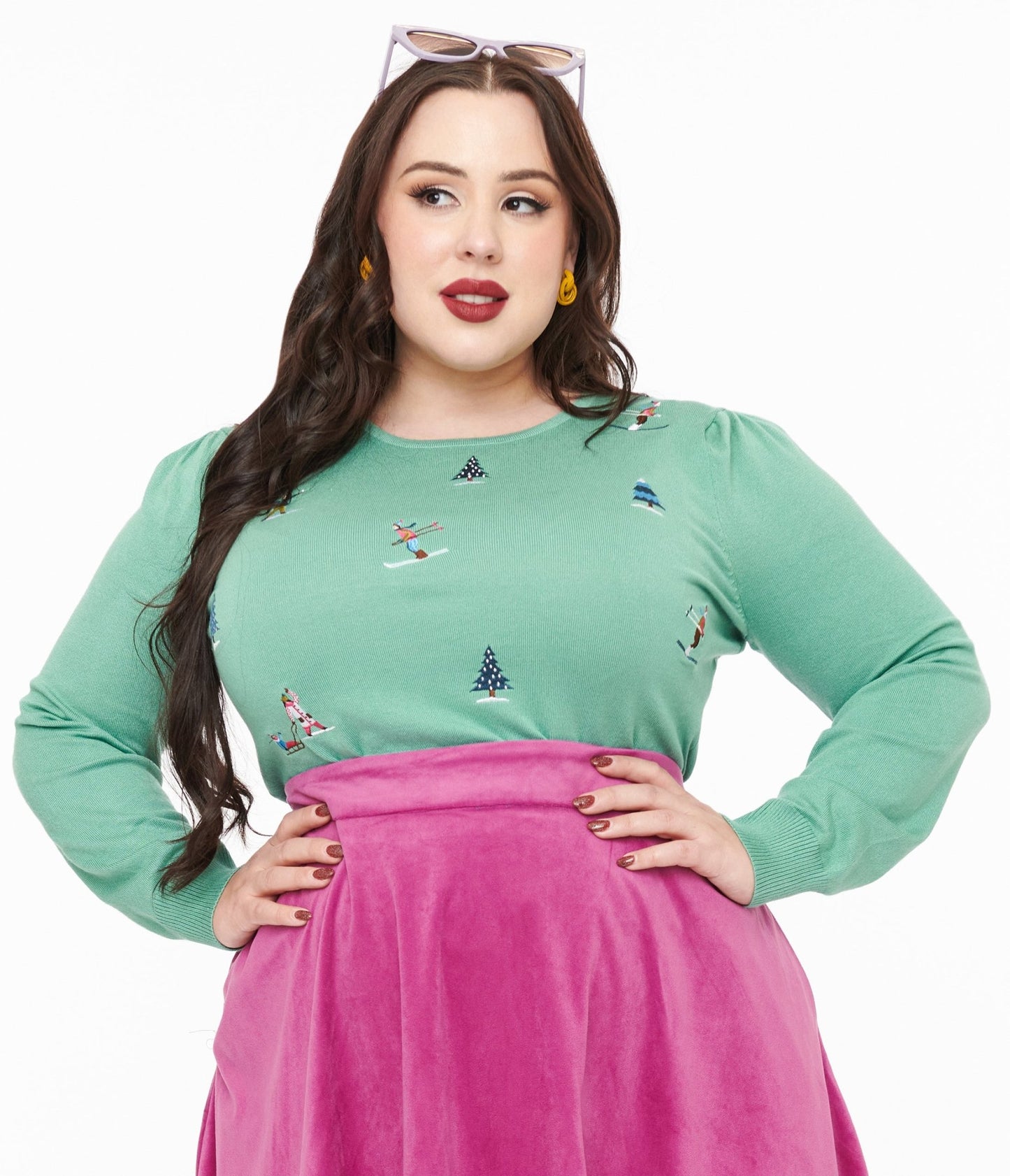 Royal Monk Plus Size 1950s Teal Ski Snow Season Sweater - Unique Vintage - Womens, TOPS, SWEATERS