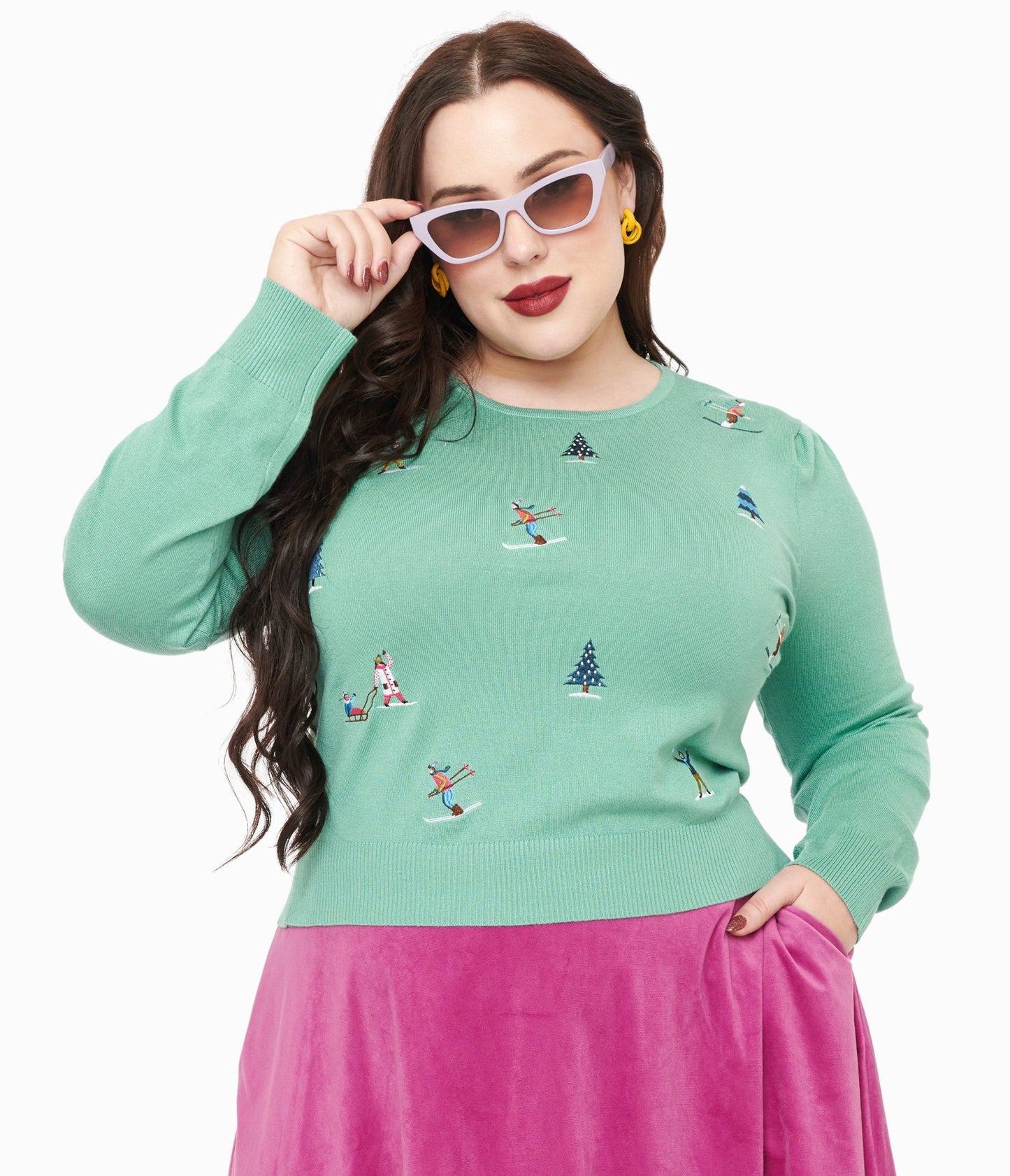 Royal Monk Plus Size 1950s Teal Ski Snow Season Sweater - Unique Vintage - Womens, TOPS, SWEATERS