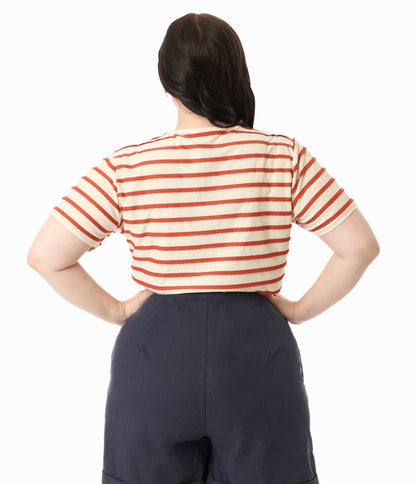 Royal Monk Plus Size Tan & Rust Orange Ruffle Stripe Knit Top - Unique Vintage - Womens, TOPS, SHIRTS