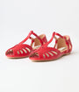 Royal Monk Red Leatherette Peep Toe T-Strap Flats