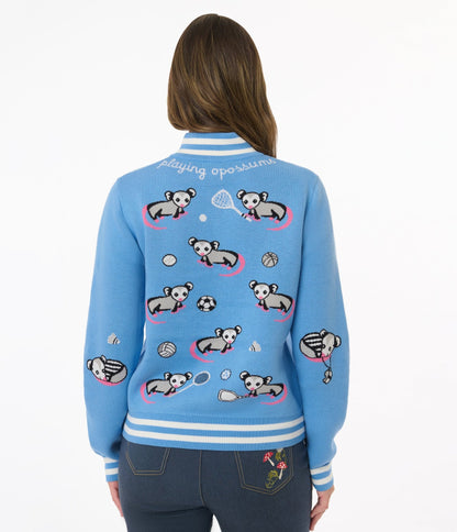 Sesame the Opossum Blue Varsity Sweater - Unique Vintage - Womens, TOPS, SWEATERS