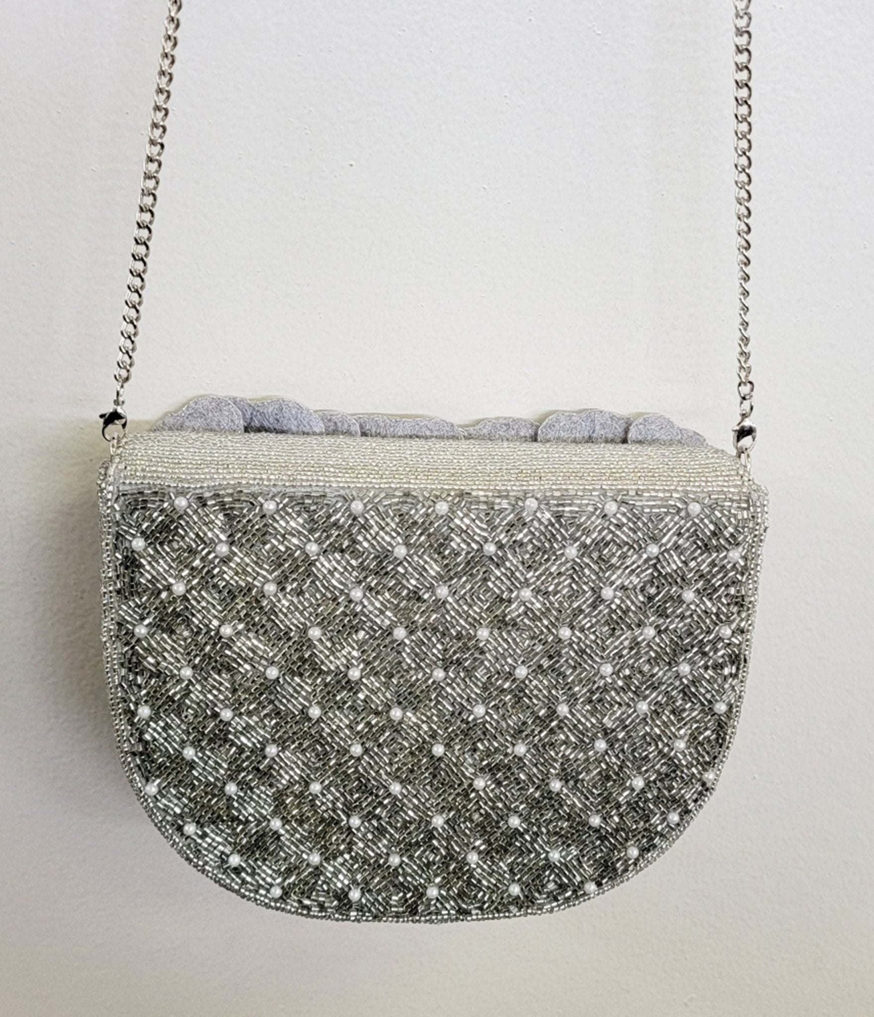 Silver Flower Beaded Crossbody Bag - Unique Vintage - Womens, ACCESSORIES, HANDBAGS