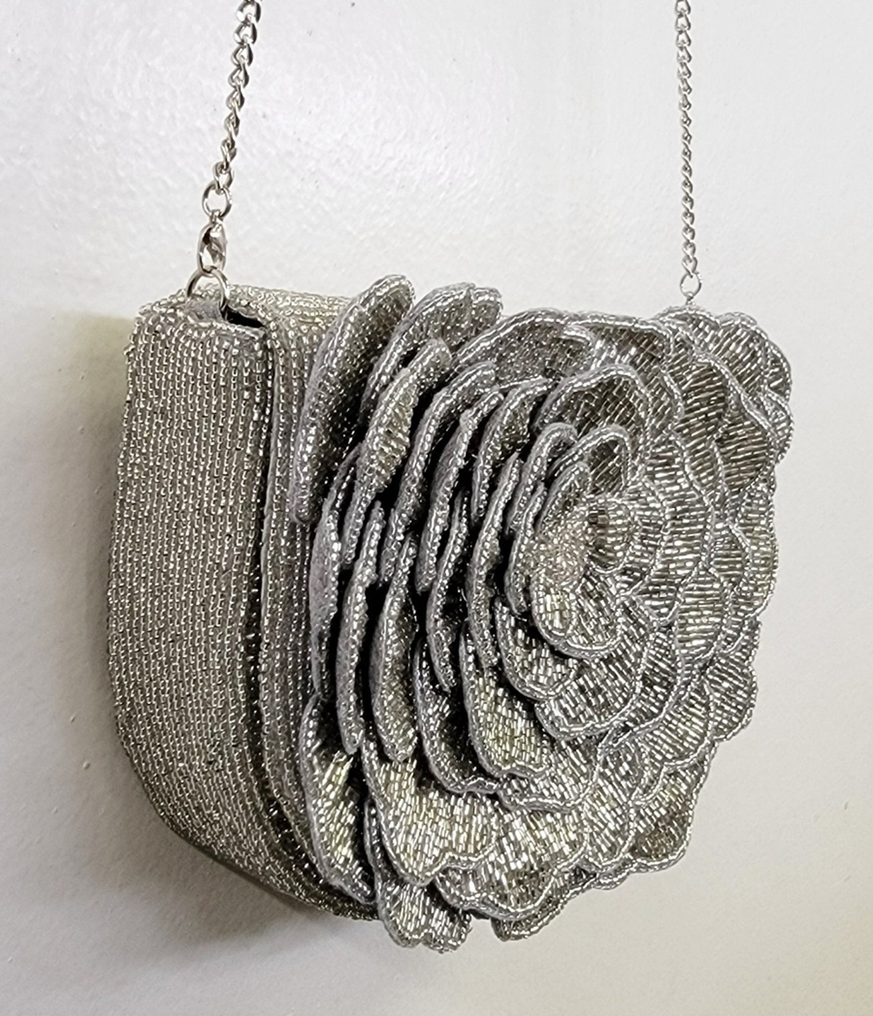 Silver Flower Beaded Crossbody Bag - Unique Vintage - Womens, ACCESSORIES, HANDBAGS