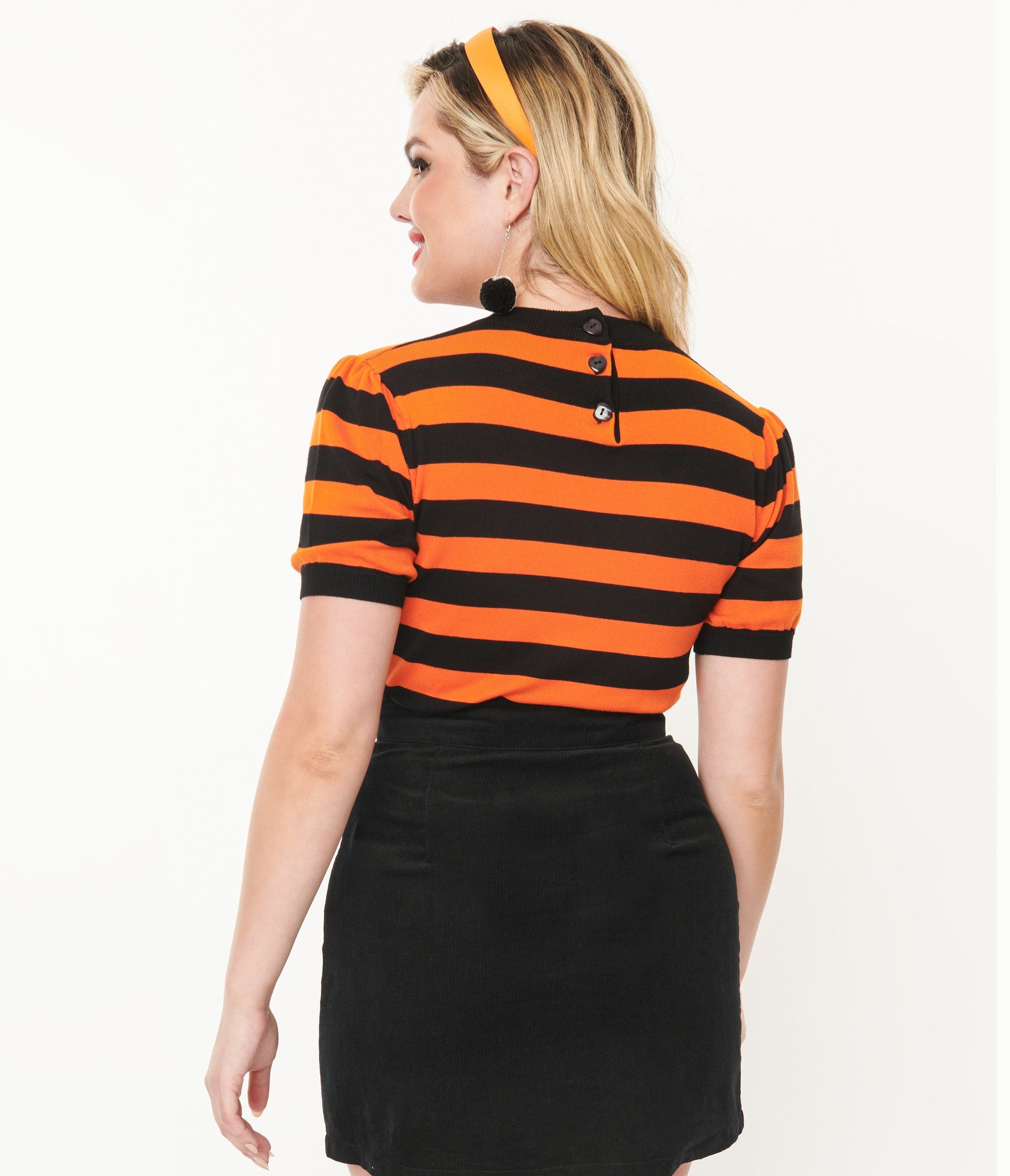 Smak Parlour 1950s Black & Orange Stripe Heart Sweater - Unique Vintage - Womens, HALLOWEEN, TOPS