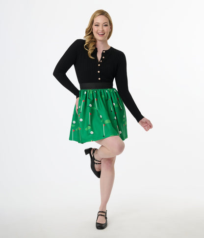 Smak Parlour 1950s Green Golf Print Gathered Mini Skirt - Unique Vintage - Womens, BOTTOMS, SKIRTS