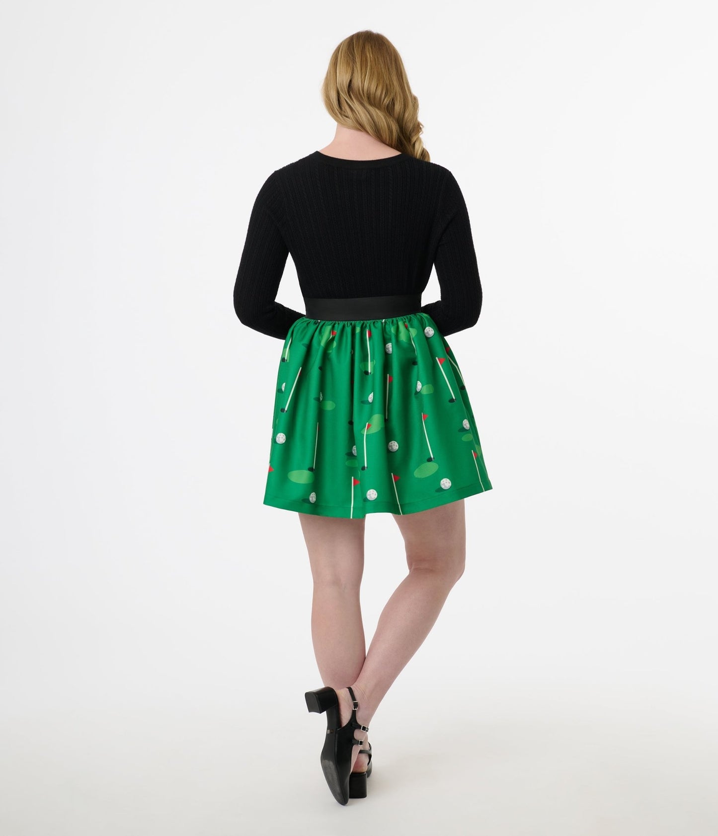 Smak Parlour 1950s Green Golf Print Gathered Mini Skirt - Unique Vintage - Womens, BOTTOMS, SKIRTS