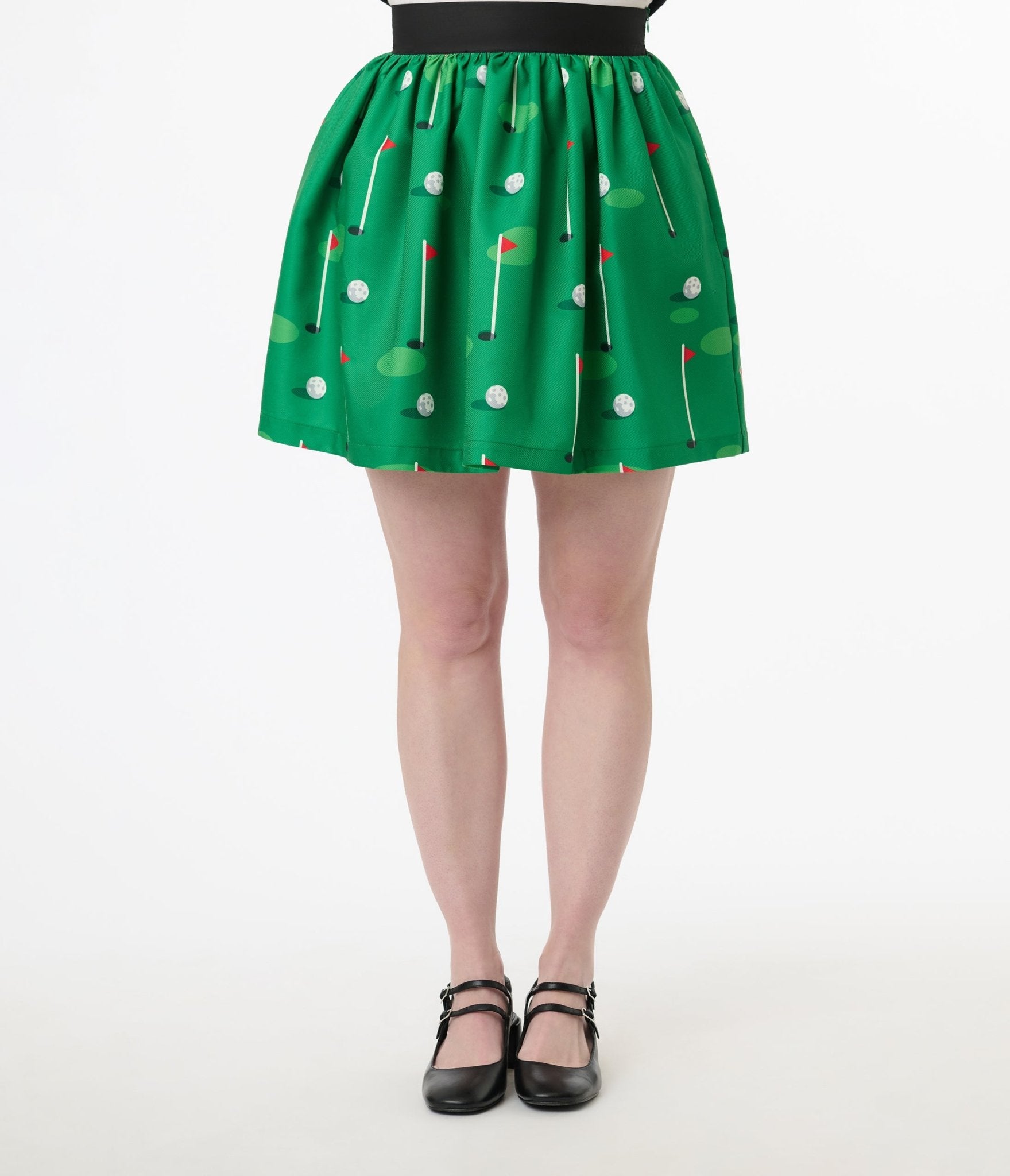 Smak Parlour 1950s Green Golf Print Gathered Mini Skirt - Unique Vintage - Womens, BOTTOMS, SKIRTS