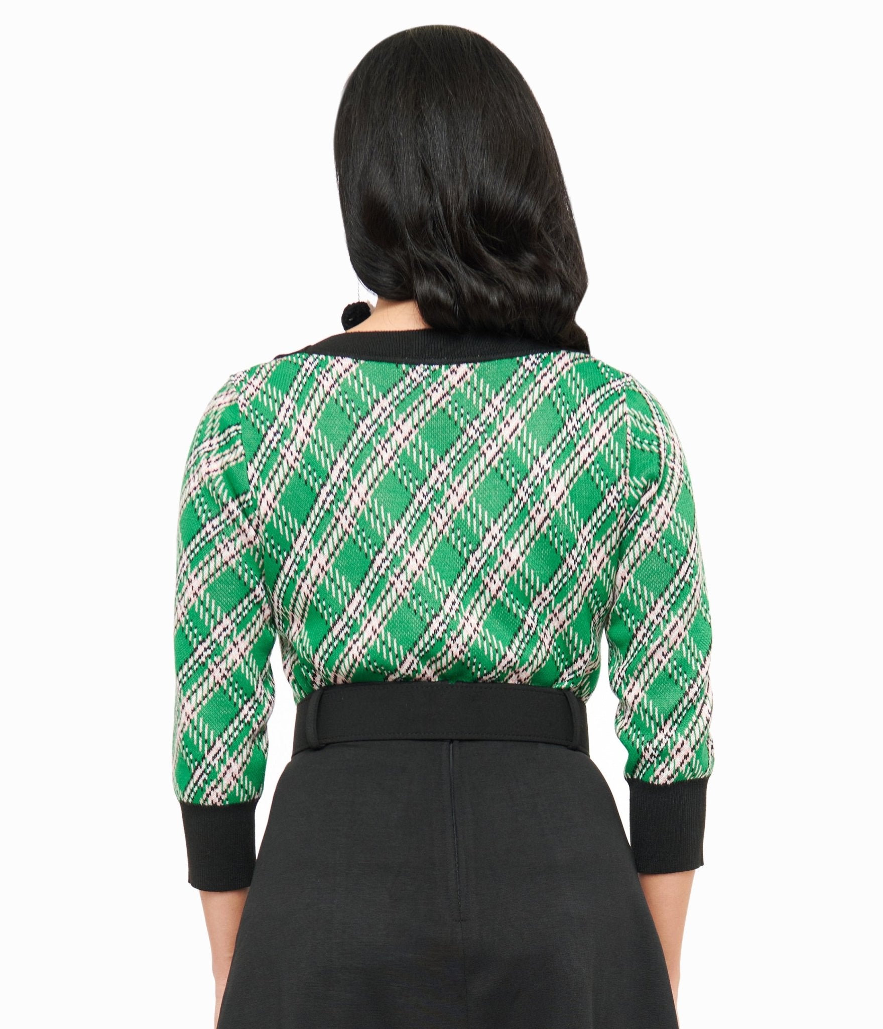 Smak Parlour 1960s Green Plaid & Hedgehog Sweater - Unique Vintage - Womens, TOPS, SWEATERS