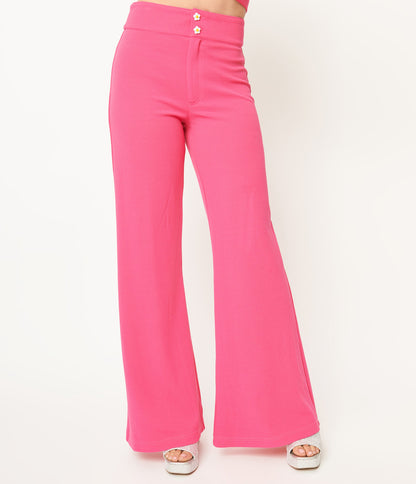 Smak Parlour 1960s Hot Pink High Waist Flare Pants - Unique Vintage - Womens, BOTTOMS, PANTS