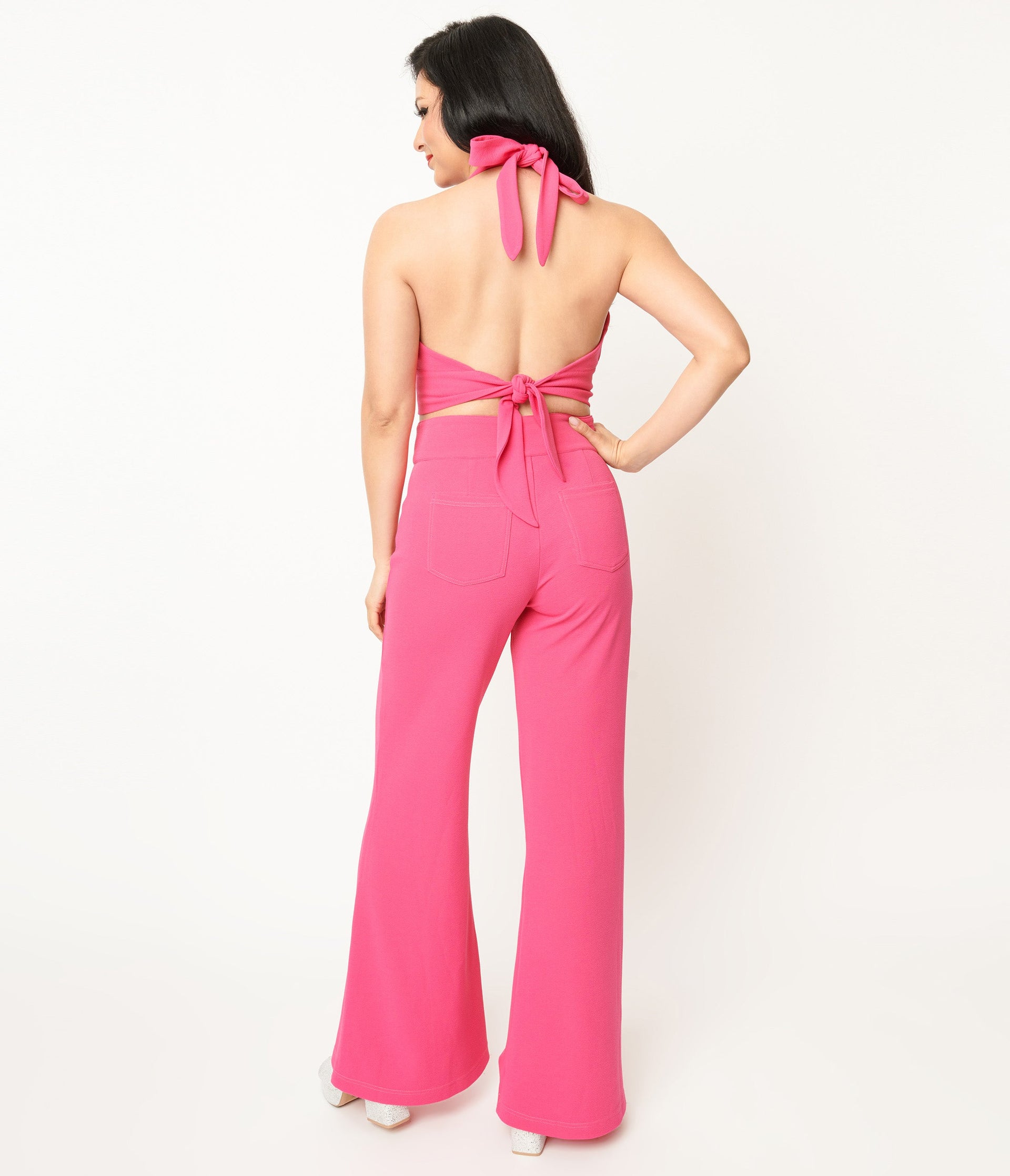 Smak Parlour 1960s Hot Pink High Waist Flare Pants - Unique Vintage - Womens, BOTTOMS, PANTS