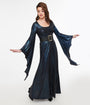 Smak Parlour Y2K Iridescent Dark Blue Bat Wing Sleeve Maxi Dress