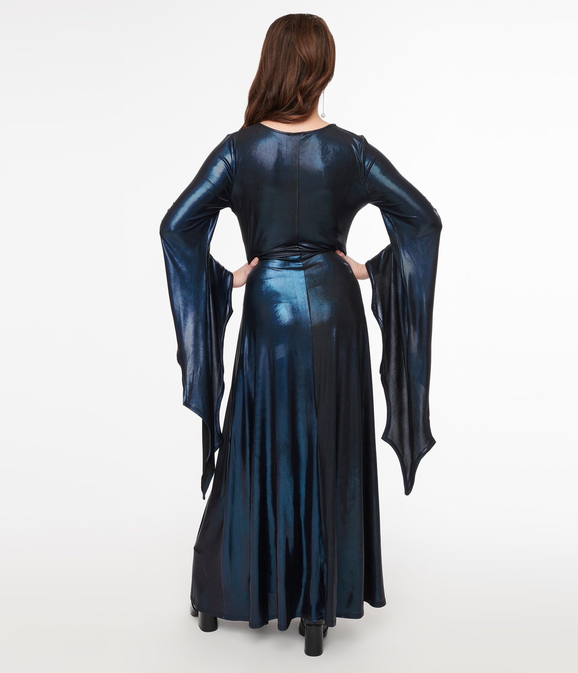 Smak Parlour 1960s Iridescent Dark Blue Bat Wing Sleeve Maxi Dress - Unique Vintage - Womens, HALLOWEEN, DRESSES