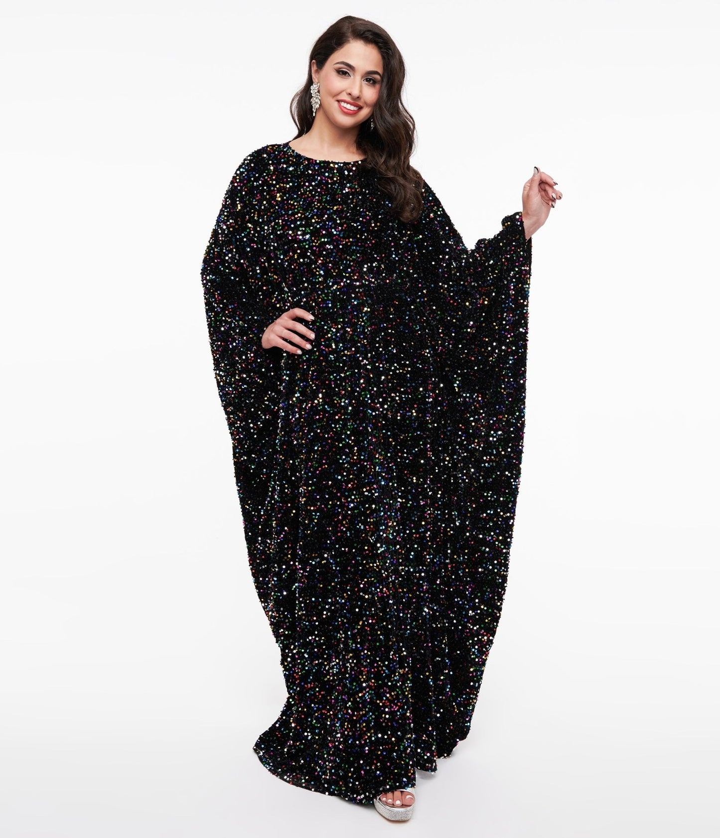 Smak Parlour 1970s Black & Multicolor Sequin Batwing Caftan - Unique Vintage - Womens, DRESSES, CAFTAN