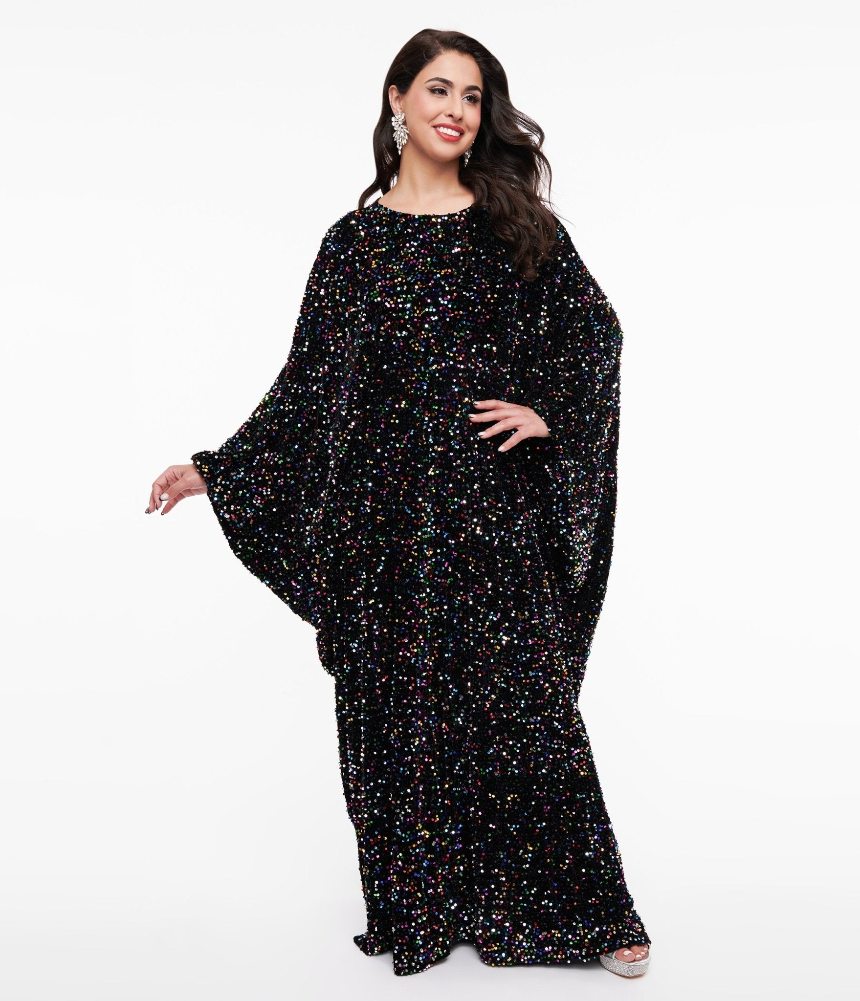 Smak Parlour 1970s Black & Multicolor Sequin Batwing Caftan - Unique Vintage - Womens, DRESSES, CAFTAN