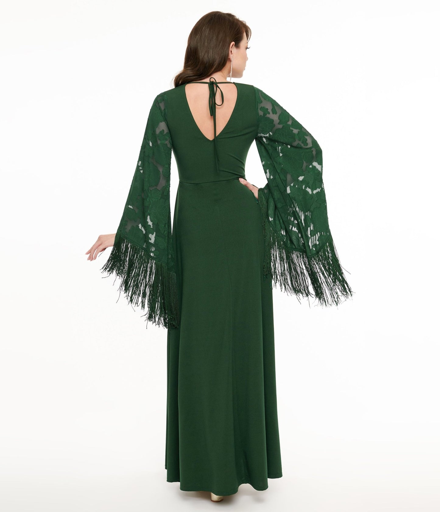 Smak Parlour 1970s Green Fringe Sleeve Maxi Dress - Unique Vintage - Womens, DRESSES, MAXI