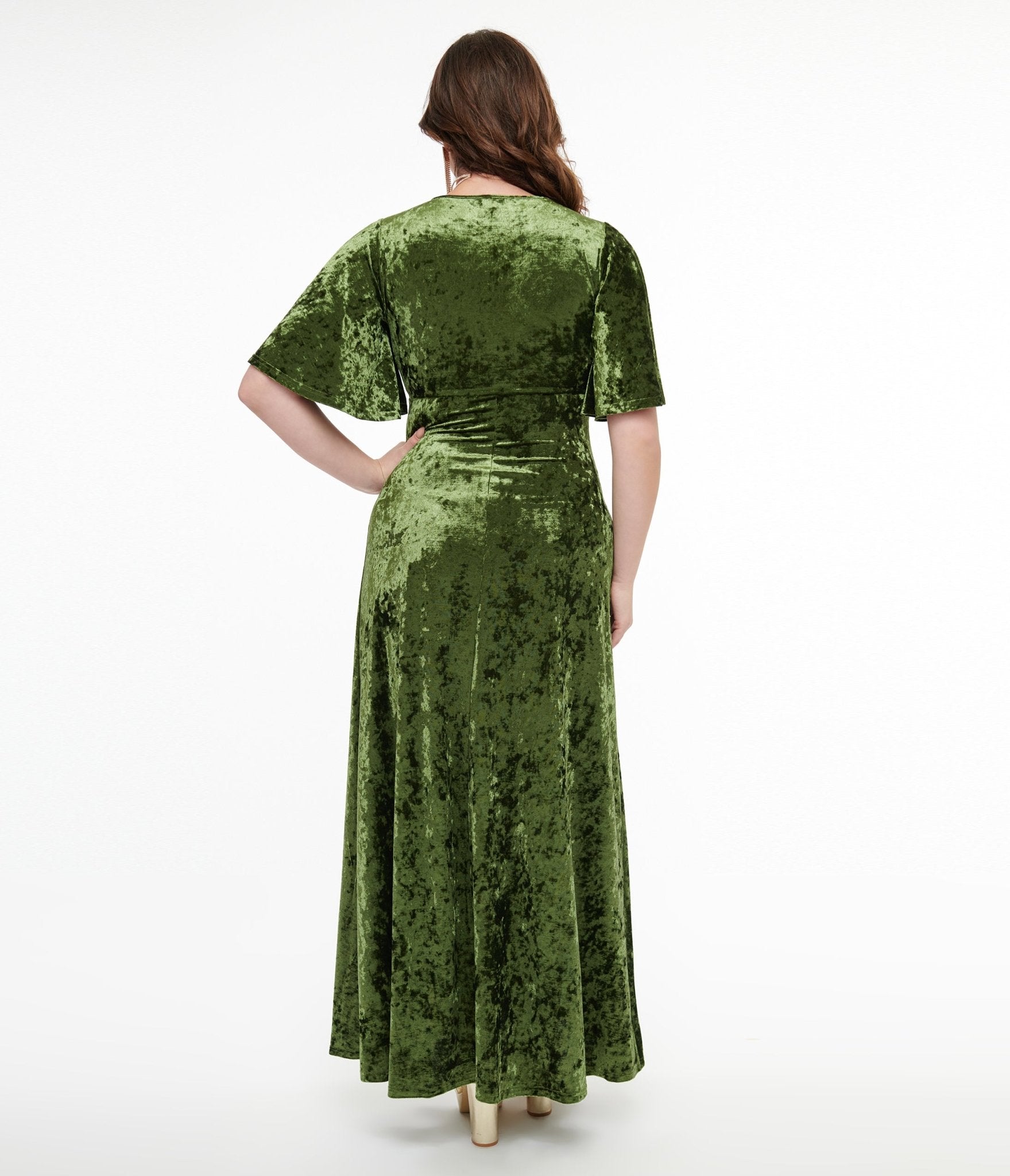 Smak Parlour 1970s Mossy Green Velvet Cutout Maxi Dress - Unique Vintage - Womens, DRESSES, MAXI