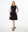 Smak Parlour Black Tweed Funnel Neck Fit & Flare Dress