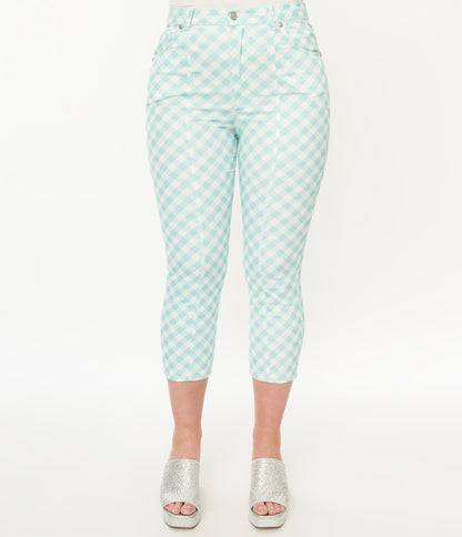 Smak Parlour Light Blue & White Gingham Capri Pants - Unique Vintage - Womens, BOTTOMS, CAPRI