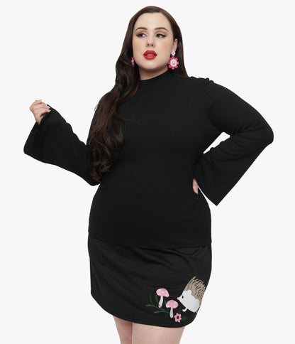 Smak Parlour Plus Size 1960s Black Mock Neck Bell Sleeve Top - Unique Vintage - Womens, TOPS, KNIT TOPS