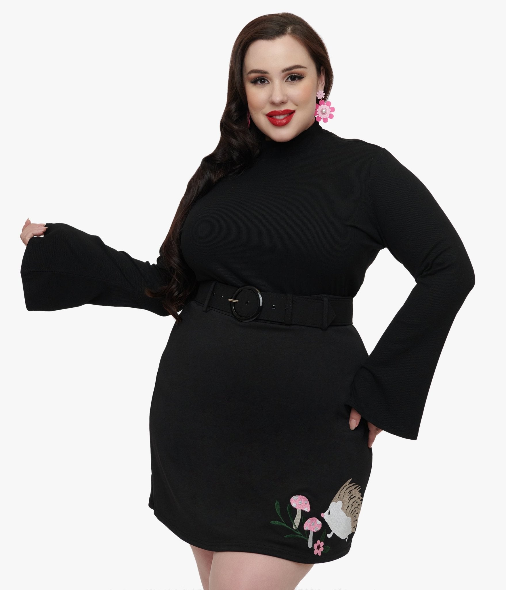 Smak Parlour Plus Size 1960s Black Mock Neck Bell Sleeve Top - Unique Vintage - Womens, TOPS, KNIT TOPS