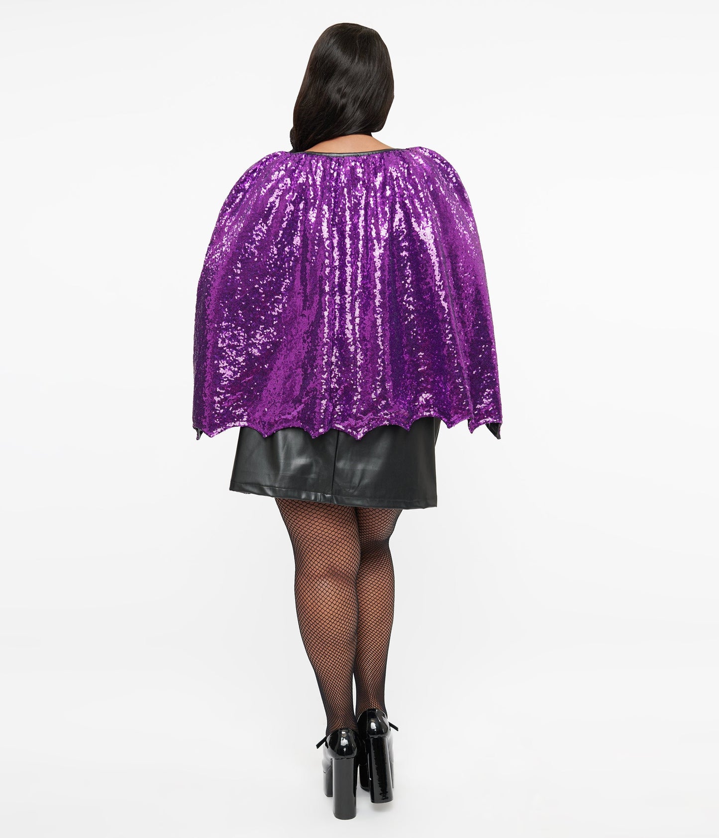 Smak Parlour Plus Size 1960s Black Vinyl & Purple Sequin Cape Shift Dress - Unique Vintage - Womens, HALLOWEEN, DRESSES