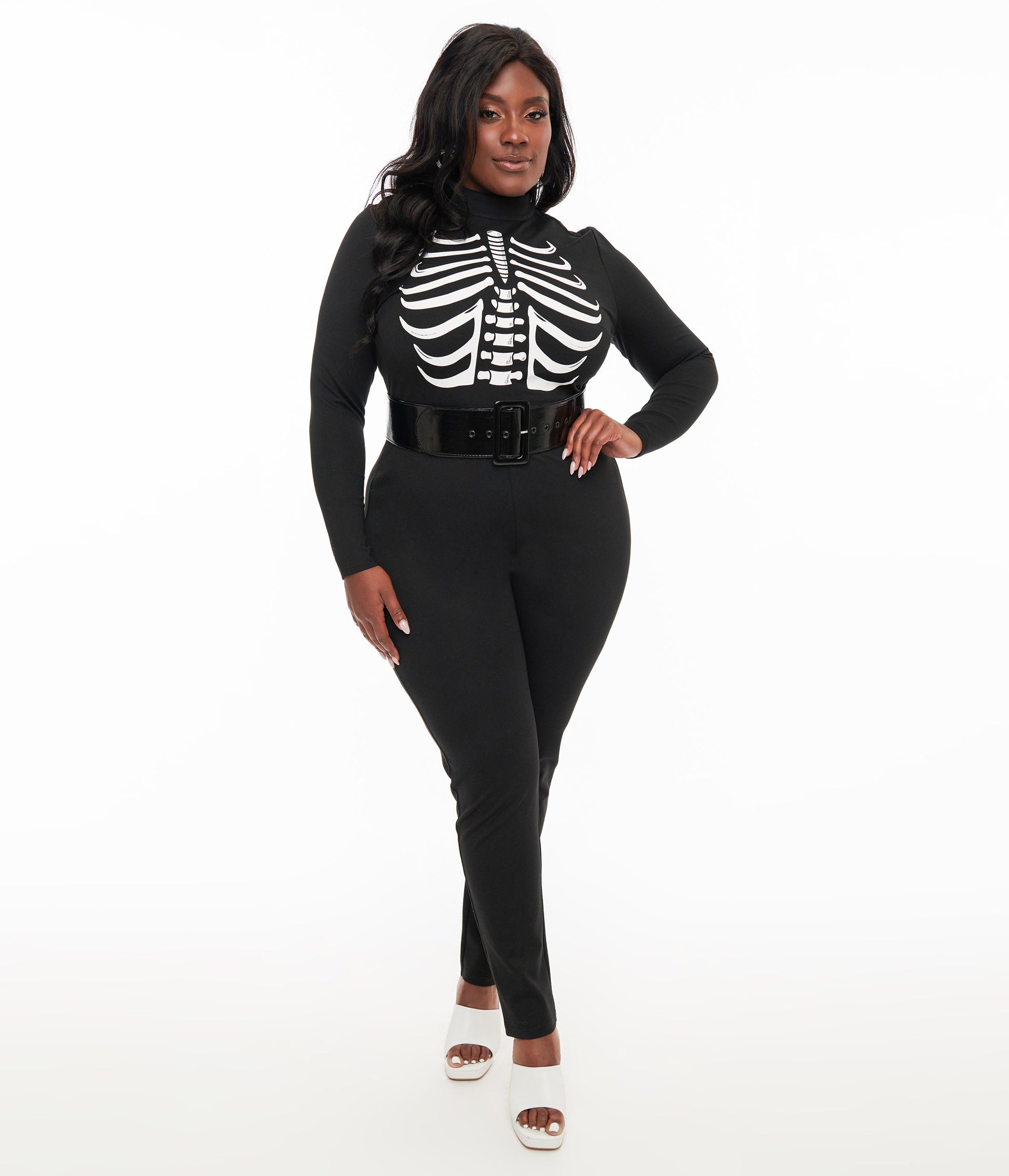 Smak Parlour Plus Size 1960s Black & White Skeleton Glow in the Dark Jumpsuit - Unique Vintage - Womens, HALLOWEEN, BOTTOMS