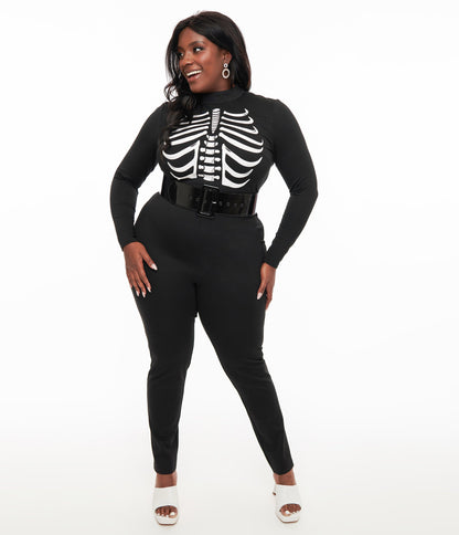 Smak Parlour Plus Size 1960s Black & White Skeleton Glow in the Dark Jumpsuit - Unique Vintage - Womens, HALLOWEEN, BOTTOMS