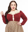 Smak Parlour Plus Size 1960s Burgundy & Ivory Mistletoe Cardigan