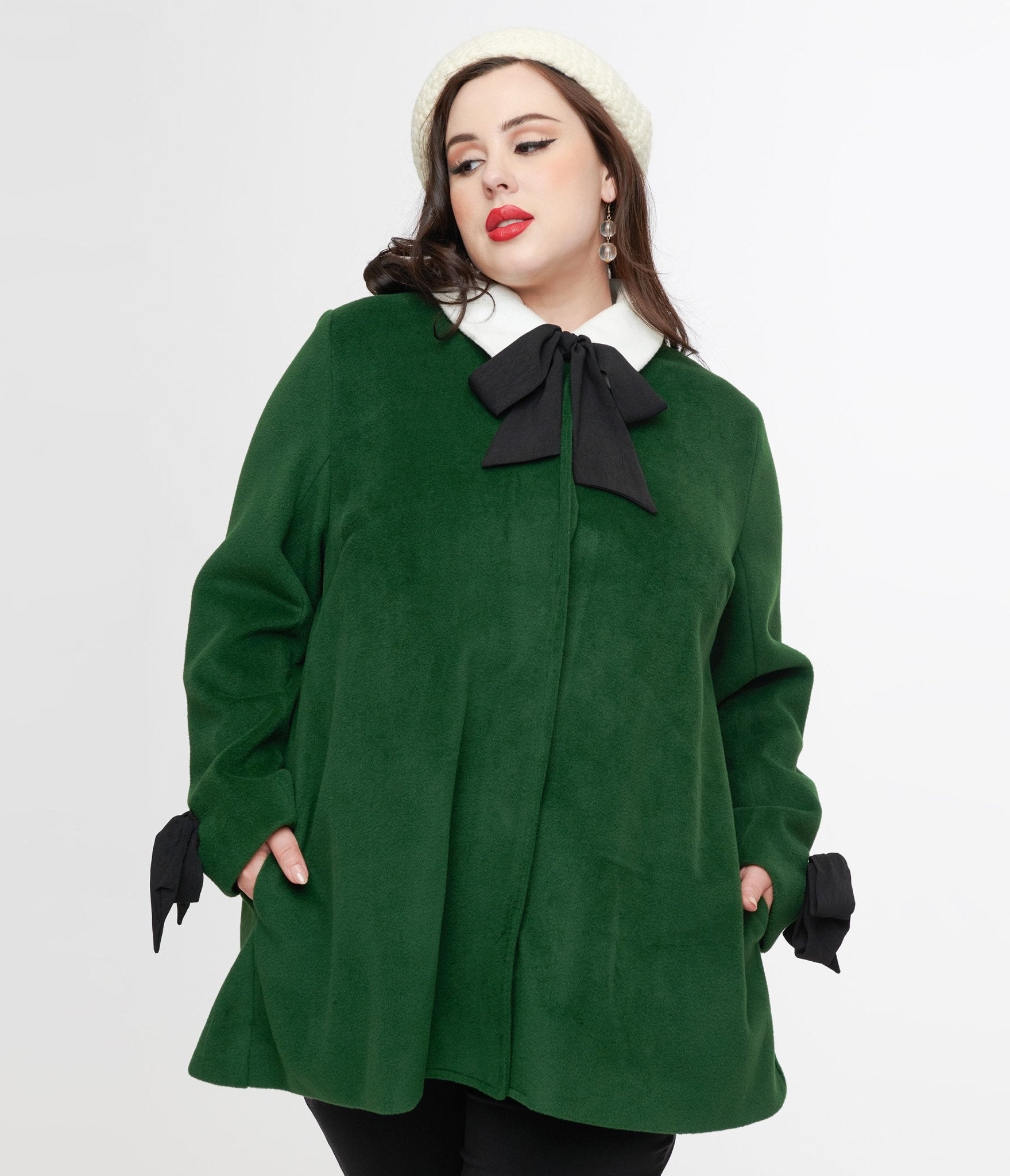 Smak Parlour Plus Size 1960s Green & Black Bows Topper Coat - Unique Vintage - Womens, TOPS, OUTERWEAR