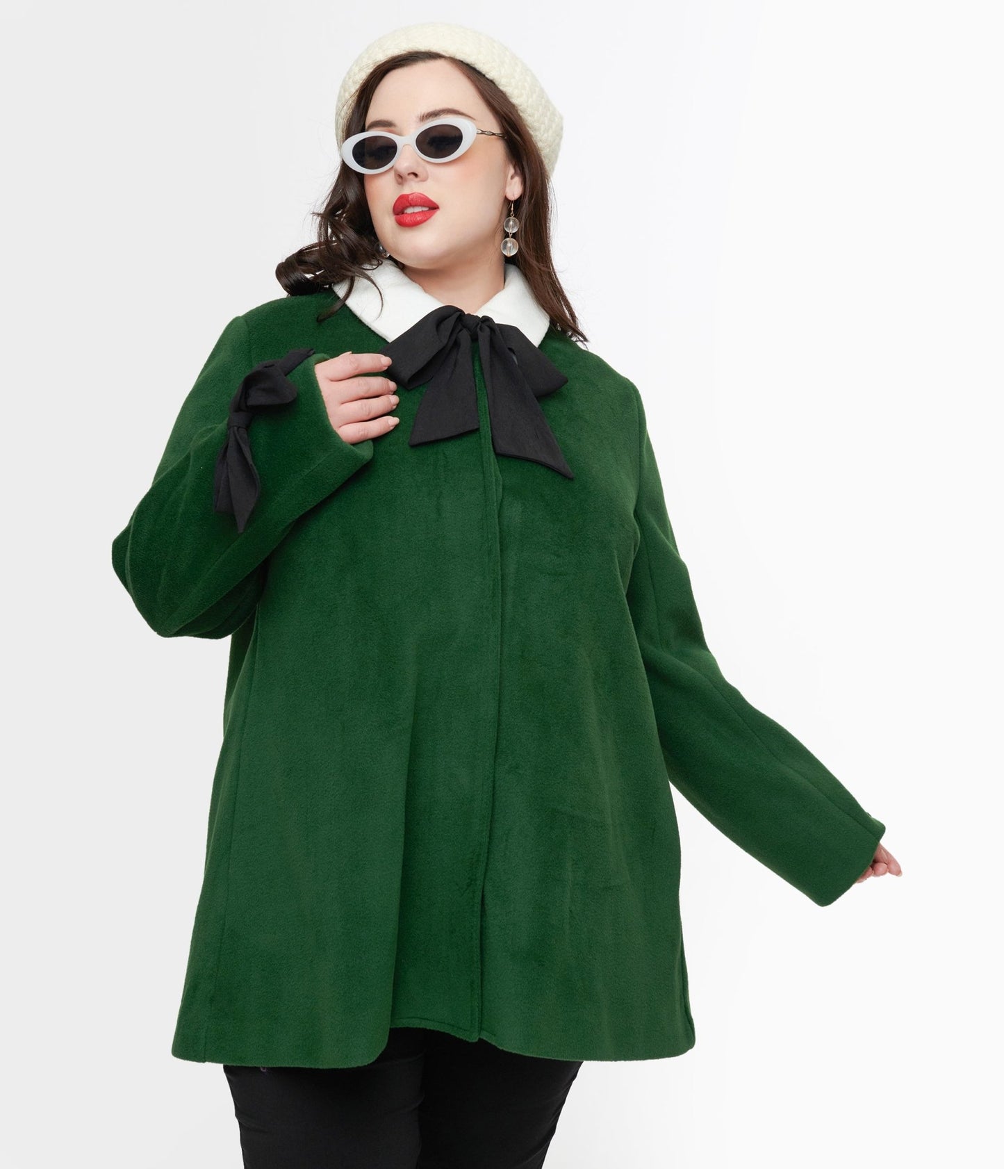 Smak Parlour Plus Size 1960s Green & Black Bows Topper Coat - Unique Vintage - Womens, TOPS, OUTERWEAR