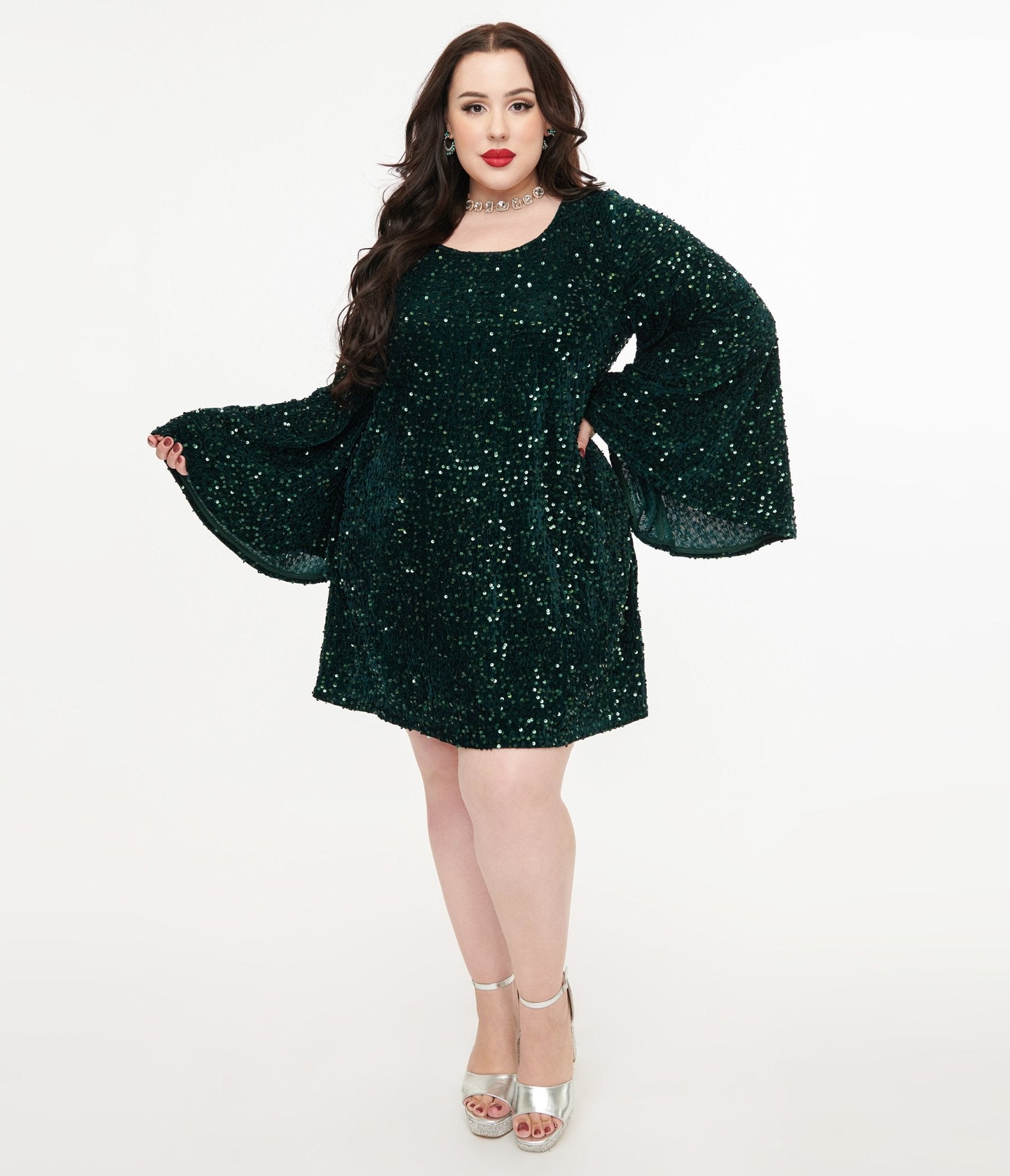 Smak Parlour Plus Size 1960s Green Sequin Downtown Scene Mini Dress - Unique Vintage - Womens, DRESSES, FIT AND FLARE