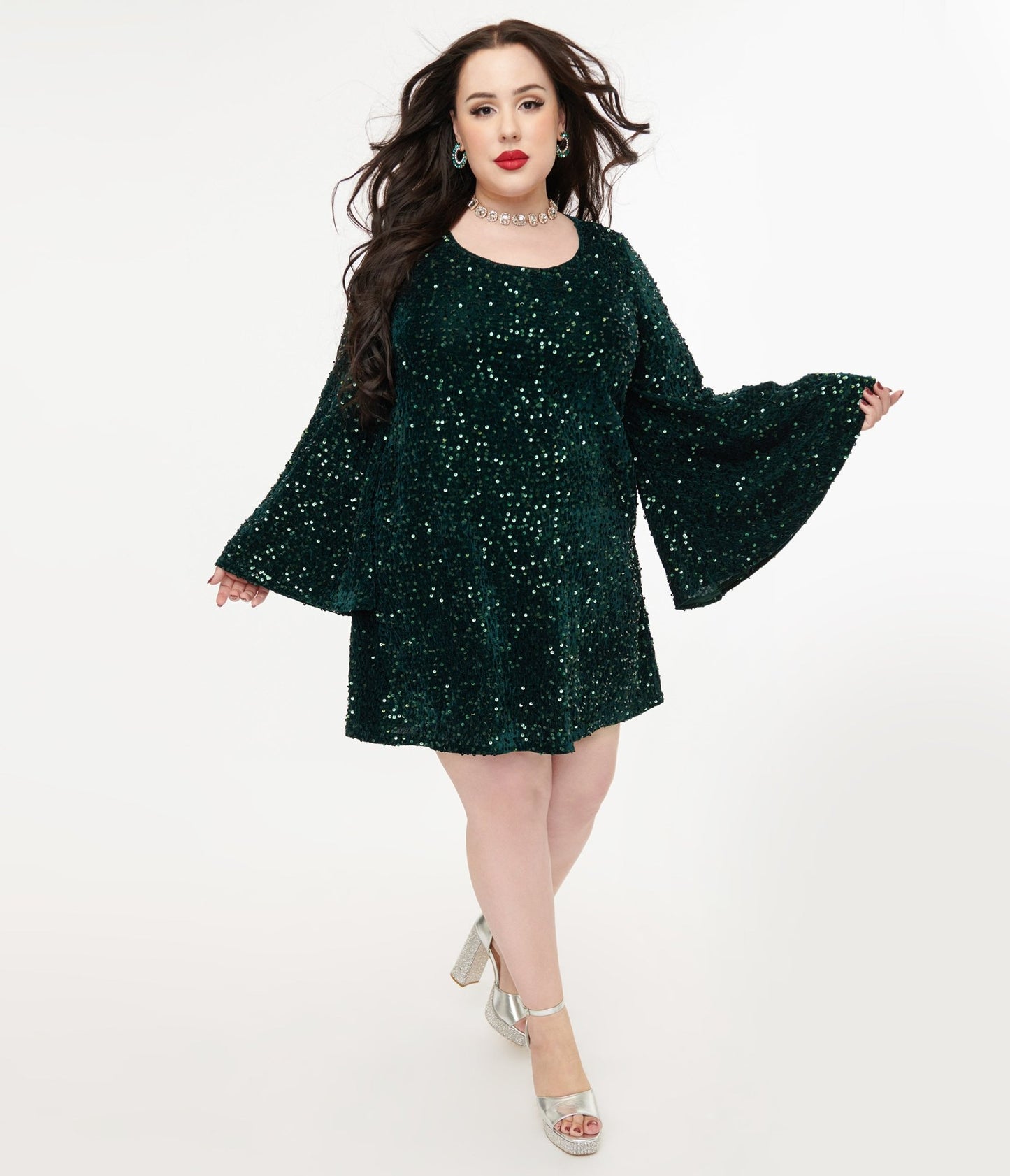 Smak Parlour Plus Size 1960s Green Sequin Downtown Scene Mini Dress - Unique Vintage - Womens, DRESSES, FIT AND FLARE