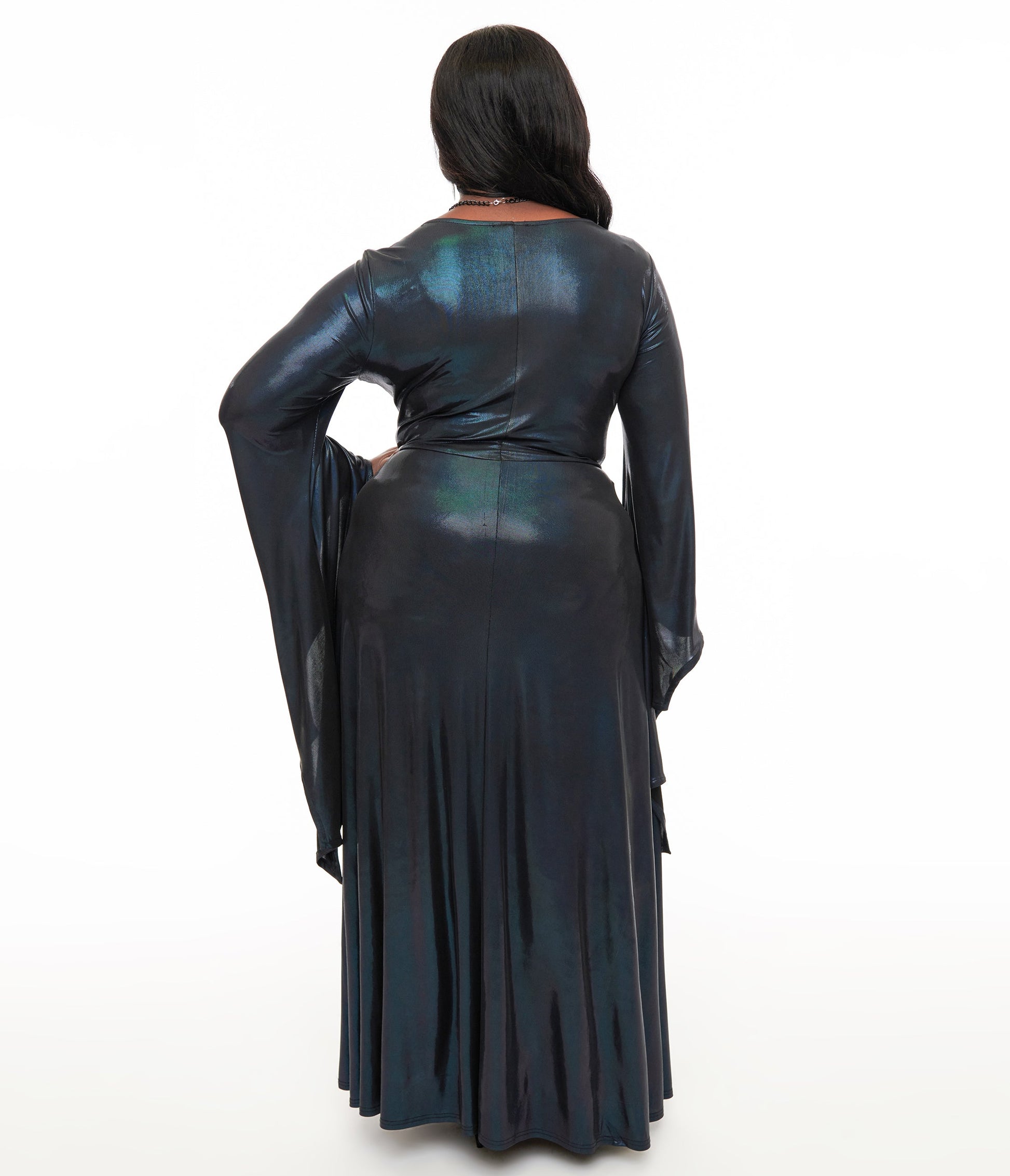 Smak Parlour Plus Size 1960s Iridescent Dark Blue Bat Wing Sleeve Maxi Dress - Unique Vintage - Womens, HALLOWEEN, DRESSES