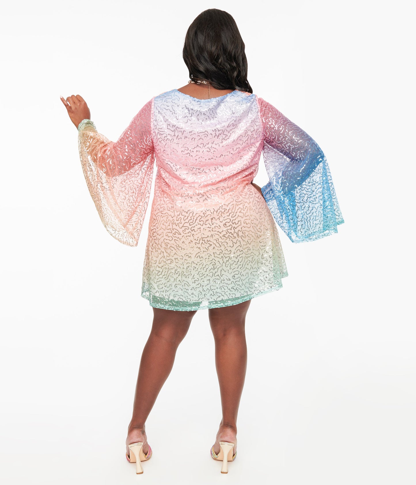 Smak Parlour Plus Size 1960s Rainbow Ombre Sequin Downtown Scene Mini Dress - Unique Vintage - Womens, DRESSES, FIT AND FLARE