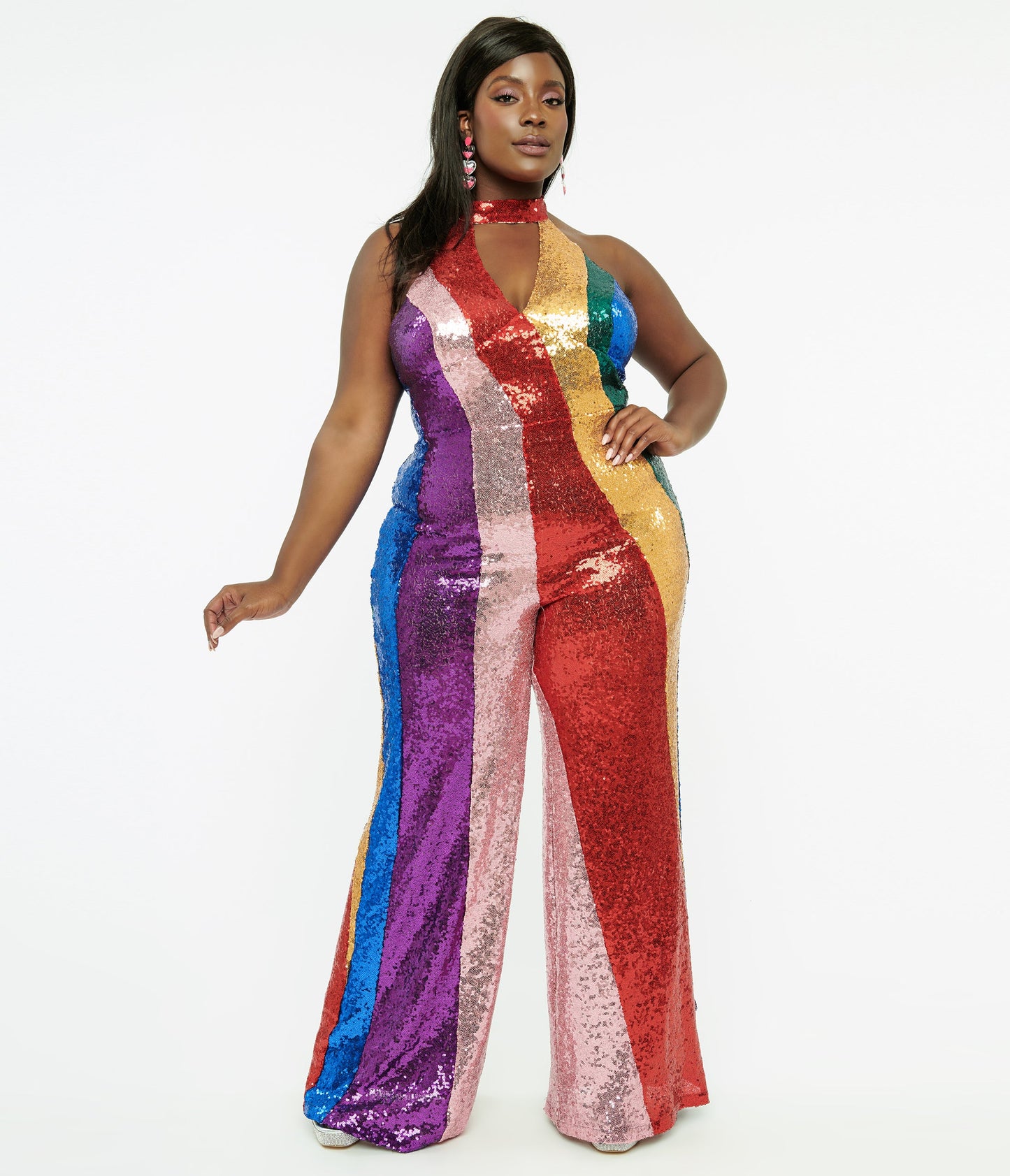 Smak Parlour Plus Size 1960s Rainbow Sequin Glamour Goddess Jumpsuit - Unique Vintage - Womens, BOTTOMS, ROMPERS & JUMPSUITS