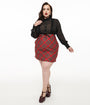 Smak Parlour Plus Size 1960s Red Plaid & Black Ruffle Neck A-Line Dress