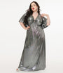 Smak Parlour Plus Size 1970s Metallic Silver Cutout Maxi Dress