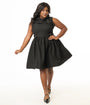 Smak Parlour Plus Size Black Tweed Funnel Neck Fit & Flare Dress