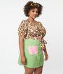 Smak Parlour Plus Size Green & Pink Tulip Match Game Skirt