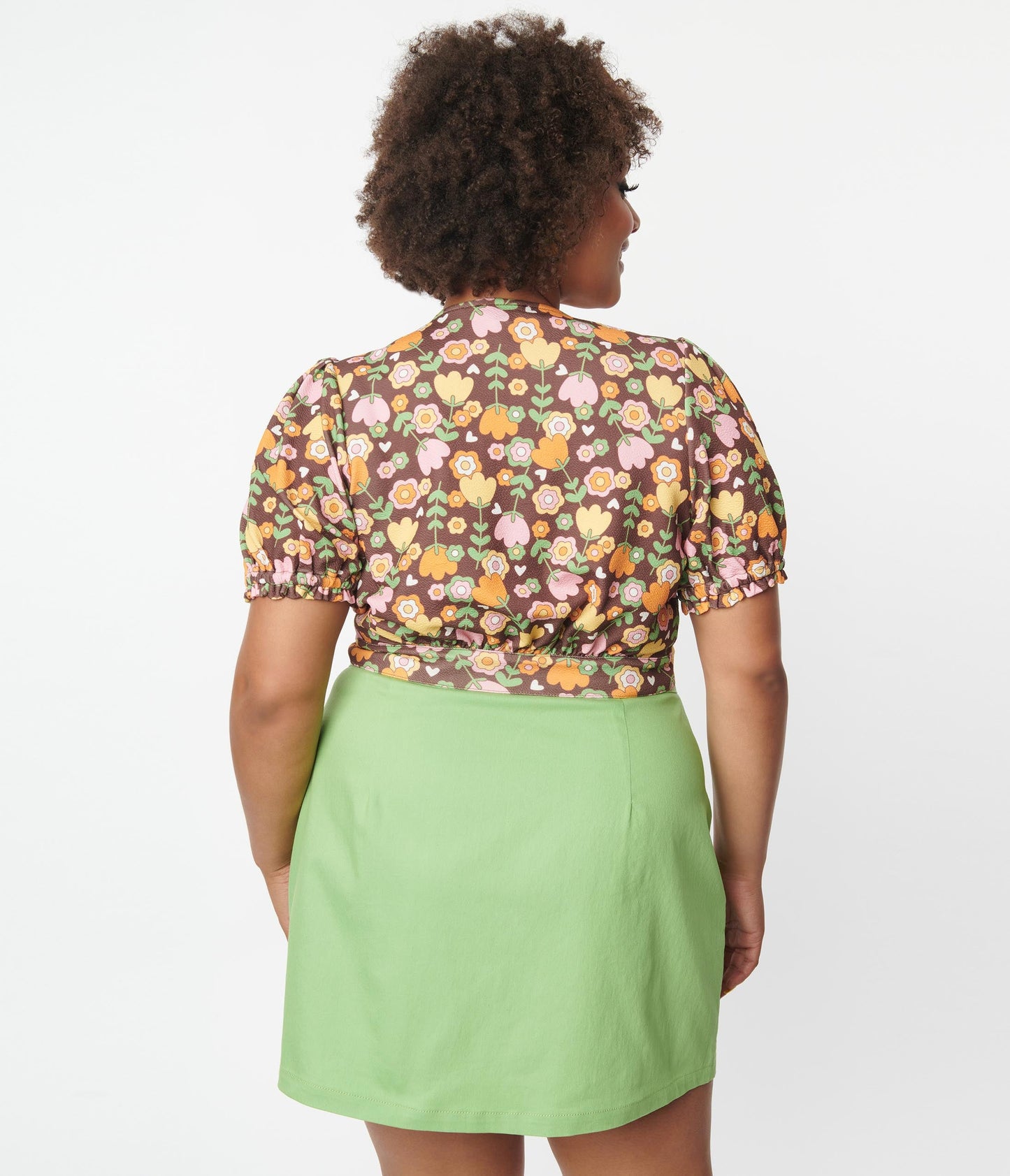 Smak Parlour Plus Size Green & Pink Tulip Match Game Skirt - Unique Vintage - Womens, BOTTOMS, SKIRTS