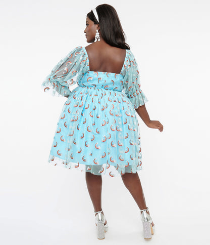 Smak Parlour Plus Size Sky Blue & Glitter Rainbows Love Interest Babydoll Dress - Unique Vintage - Womens, DRESSES, BABYDOLL