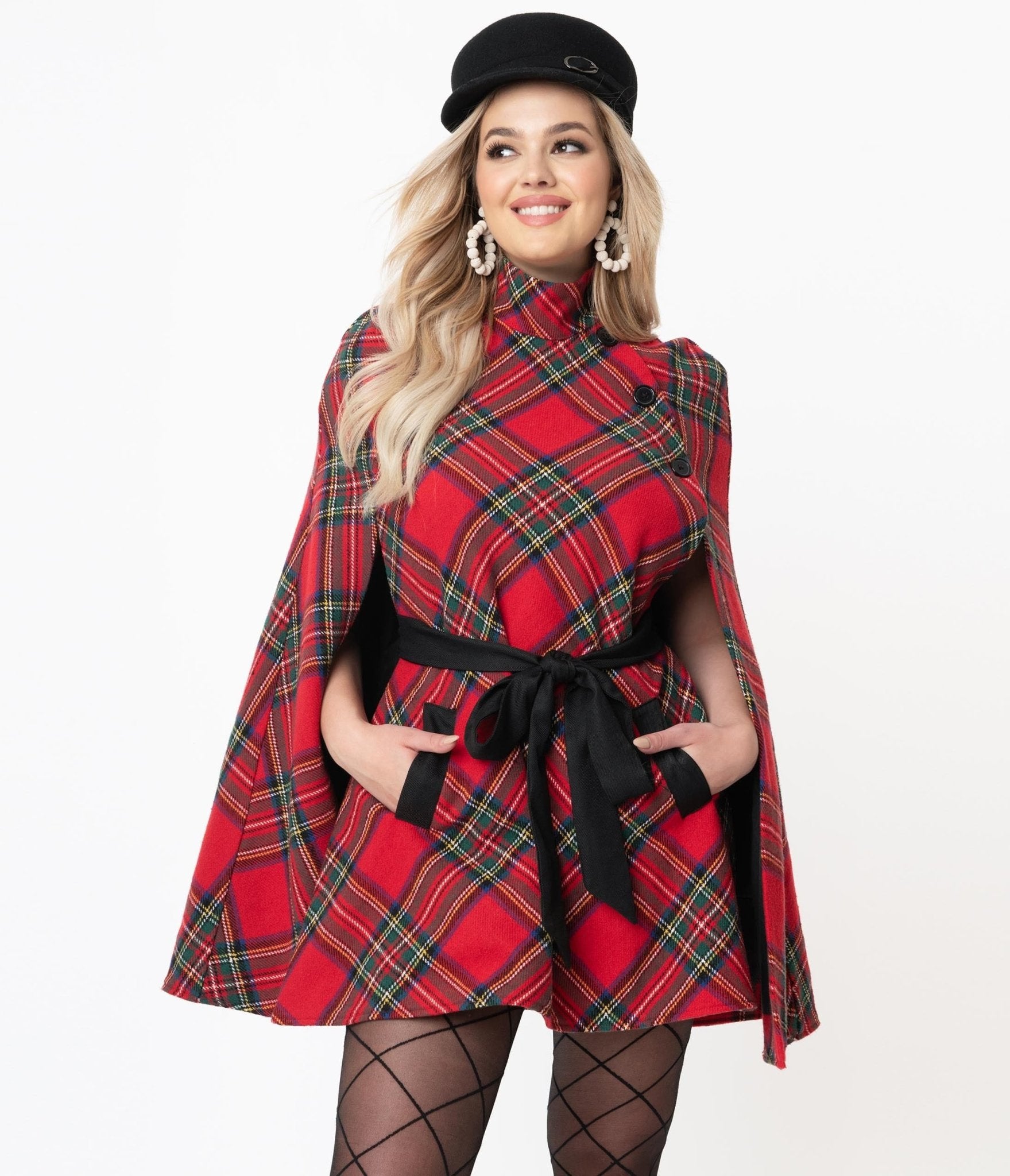 Smak Parlour Red Plaid Savile Row Cape Coat - Unique Vintage - Womens, TOPS, OUTERWEAR