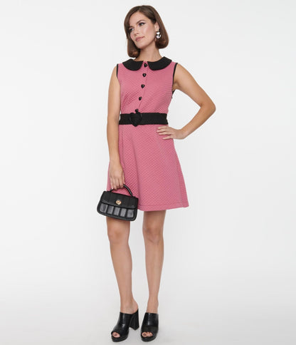 Smak Parlour Rose Pink & Black Quilted Mini Dress - Unique Vintage - Womens, DRESSES, SHIFTS