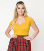 Steady 1950s Mustard Short Sleeve Knit Sophia Top