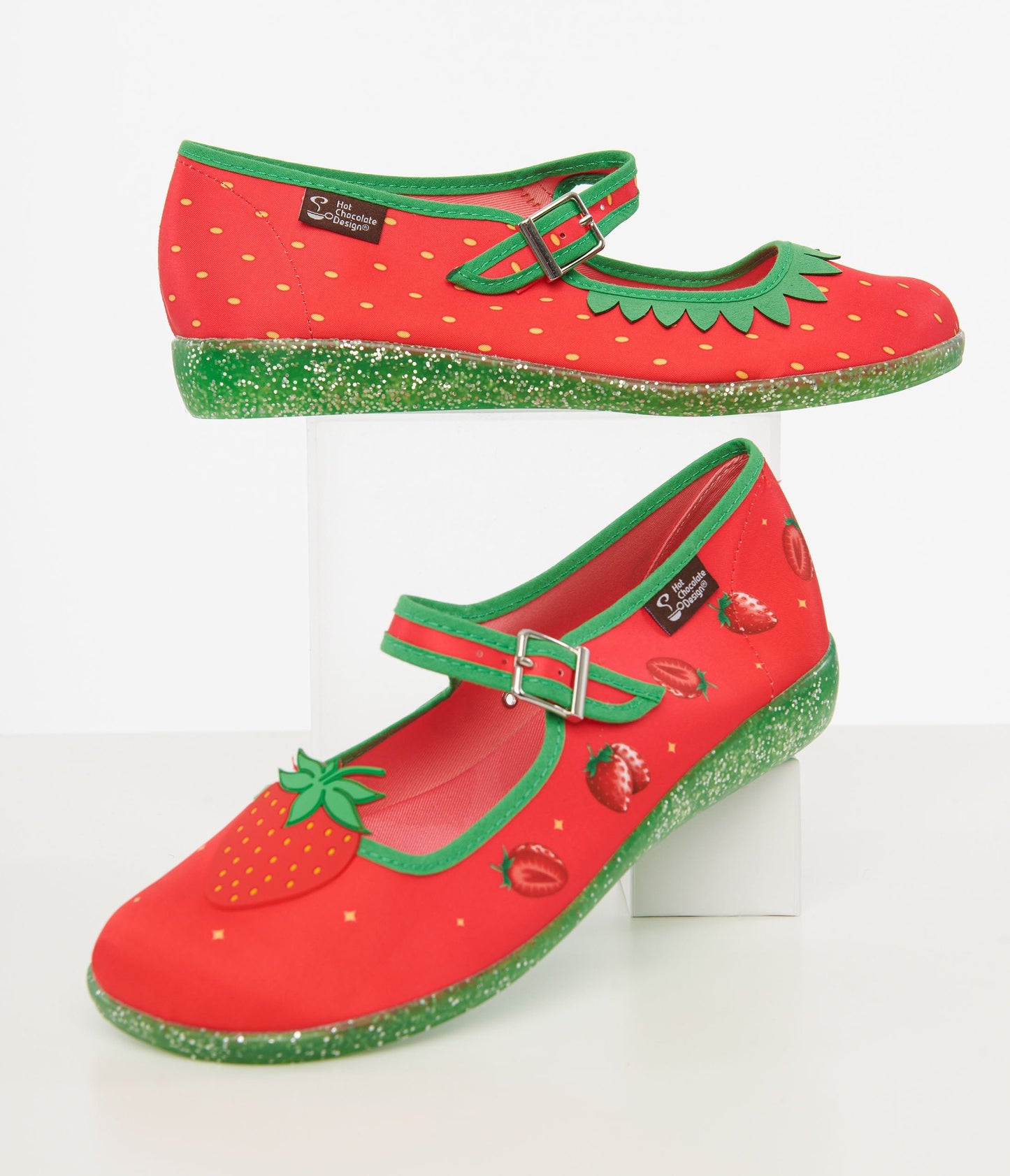 Strawberry Bliss Mary Jane Flats - Unique Vintage - Womens, SHOES, FLATS