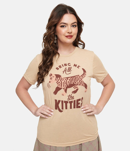 Tan Bring Me All The Kitties Graphic Tee - Unique Vintage - Womens, TOPS, TEES