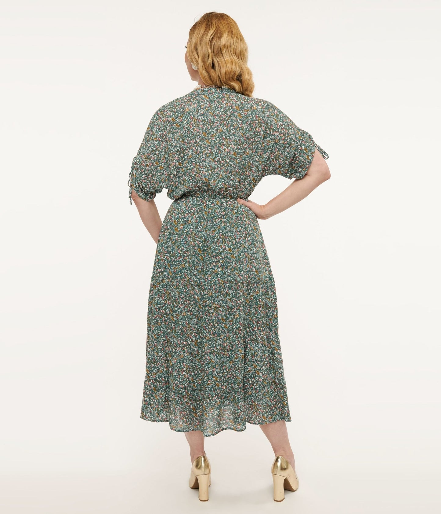 Teal Floral Midi Dress - Unique Vintage - Womens, DRESSES, MIDI