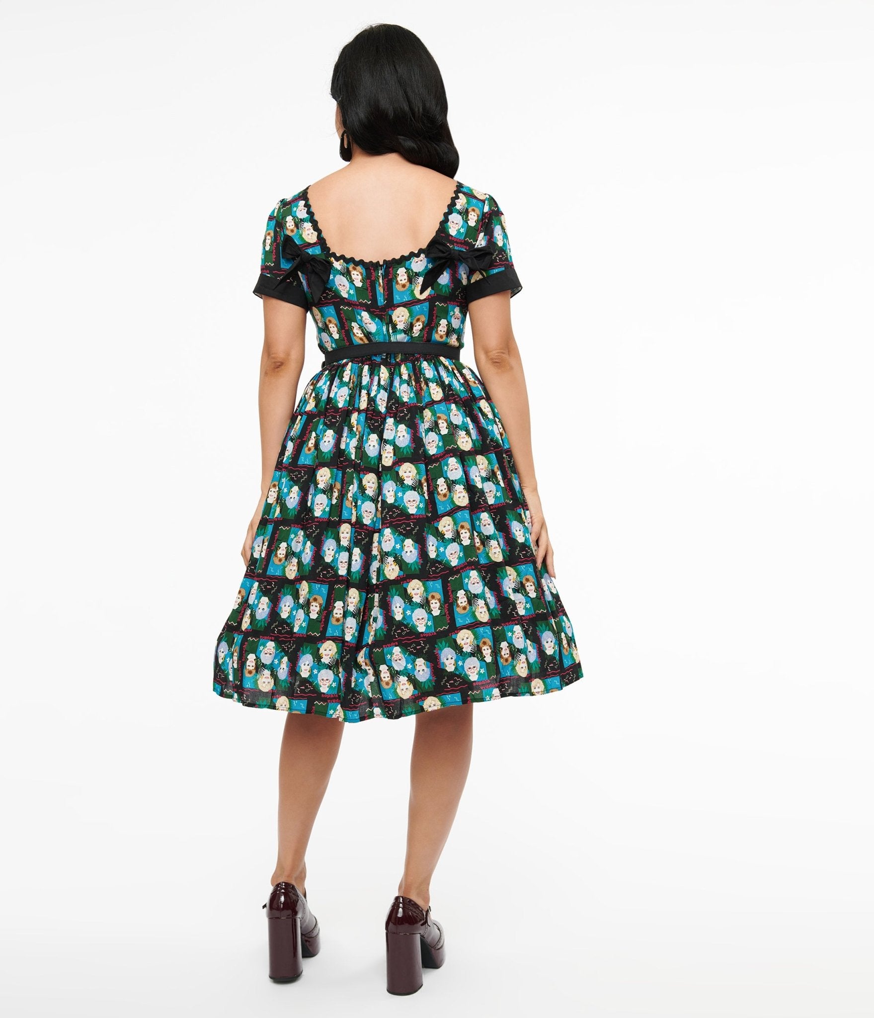 The Golden Girls x Unique Vintage Black & Blue The Golden Girls Print Swing Dress - Unique Vintage - Womens, DRESSES, SWING